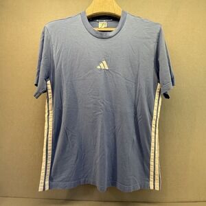 Adidas T-Shirt Mens XL Periwinkle Blue 3 Stripe Side Logo Embroidered Tee Modern